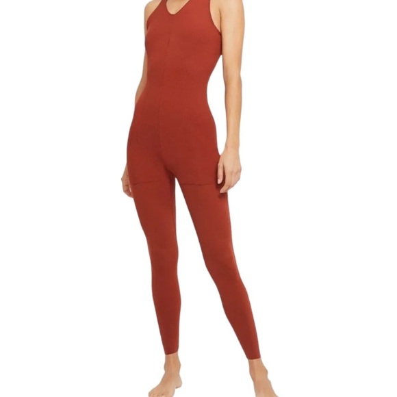 Nike Yoga Lux Jumpsuit Jumper Layered 7/8 Training Size XS rust orange red - Picture 4 of 13
